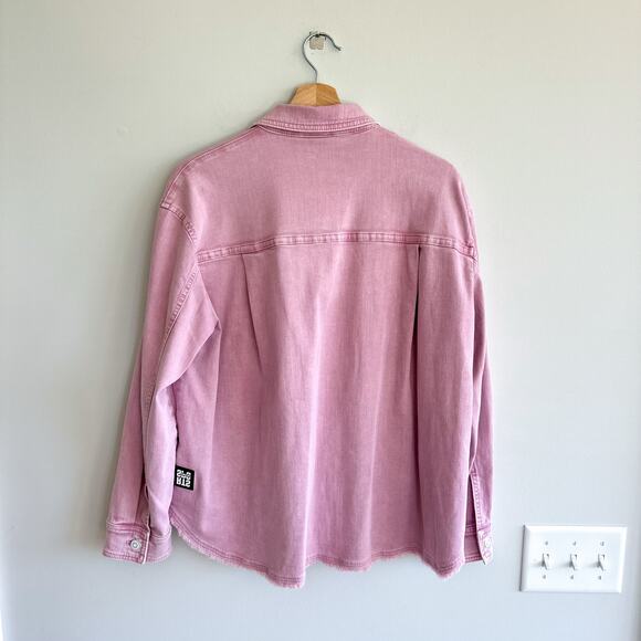 Marc Cain Twill Shirt Denim Shacket Bright Pink Lavender 8 NWT - Picture 3 of 12